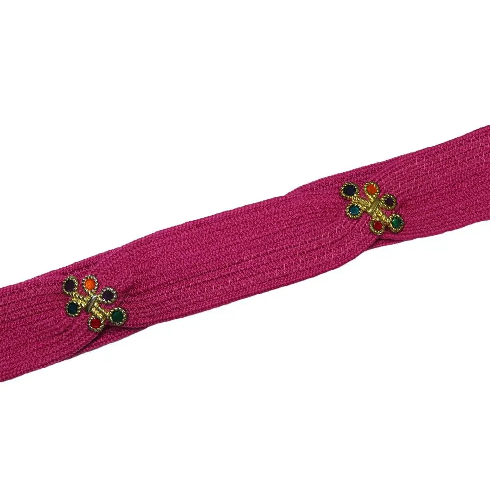 Vintage Hot Pink Woven Belt with Multicolor Rainbow Gem Rhinestones Retro Belt